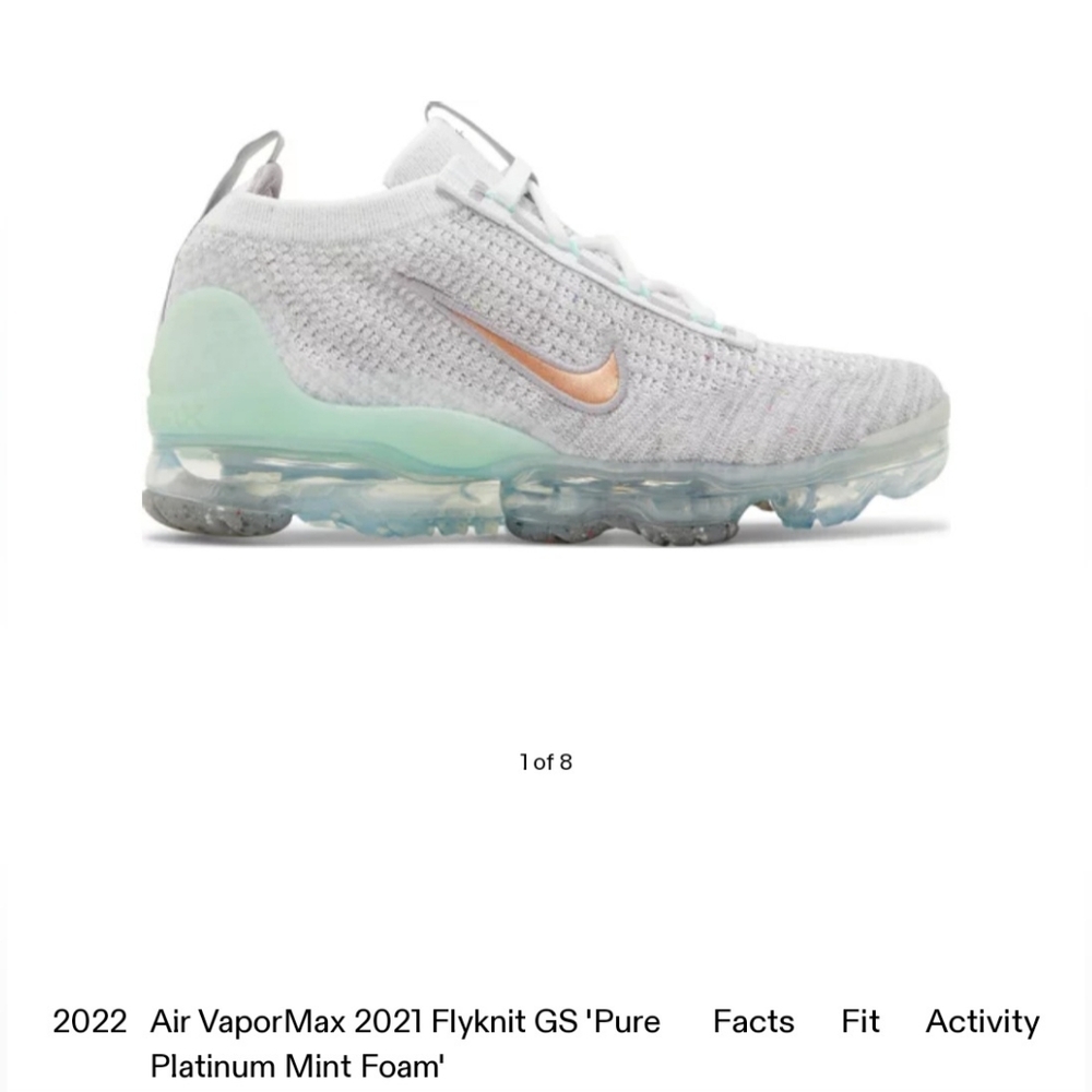 NIKE AIR VAPORMAX FLYKNIT 2021 ☆ Platinum Mint ☆ Size 7 Youth or 8.5 US Womens - Picture 9 of 9